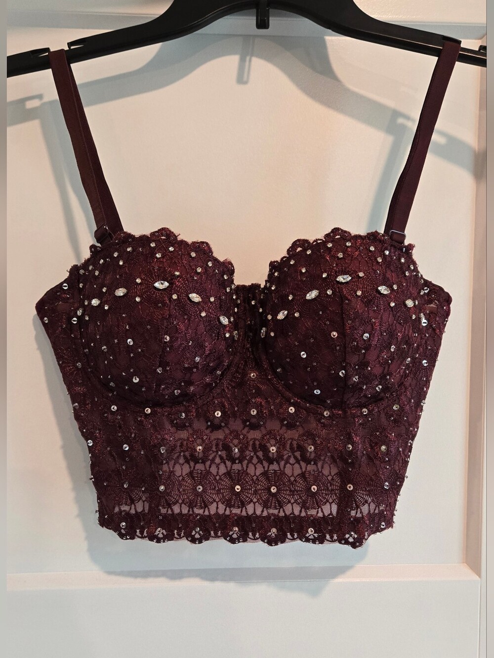 Windsor Burgundy Lace Sequin Bustier Crop Top